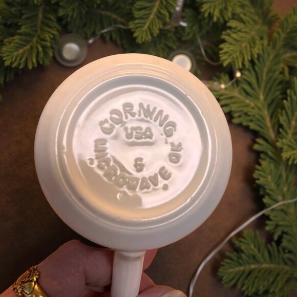 2 Vintage Corning Holly Berry Milk Glass Mugs — Christmas Holly Pattern - Picture 3 of 7